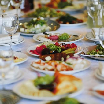 Plates with variety food on the celebration table